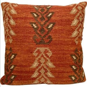 Vintage Handwoven Red Carpet Decorative Accent Pillow 18” Boho